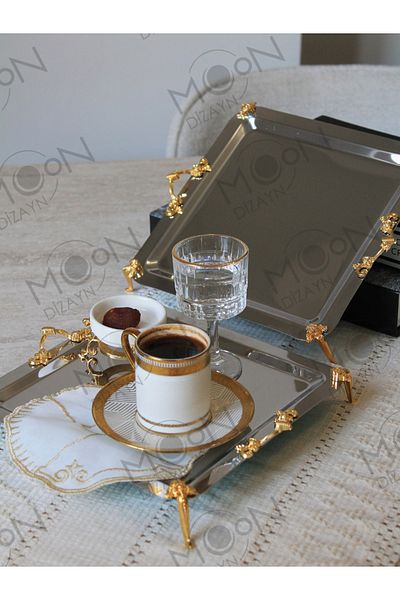 Moon Dizayn 6 Pieces (6 Persons) Standing Presentation Coffee Presentation Tray Decorative Tray Tray Tea