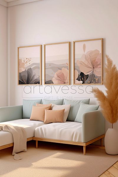 Artavessa 3 Piece Real Raw Wood Framed Painting Set - Model 12