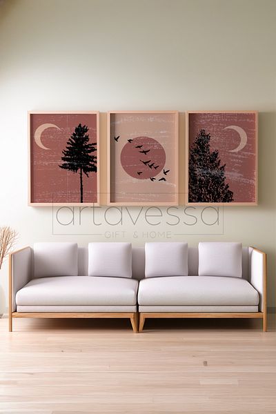 Artavessa 3 Piece Real Raw Wood Framed Painting Set - Model 25