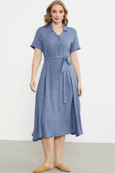 Sementa Φόρεμα με μακρύ πουκάμισο Linen Look - Indigo