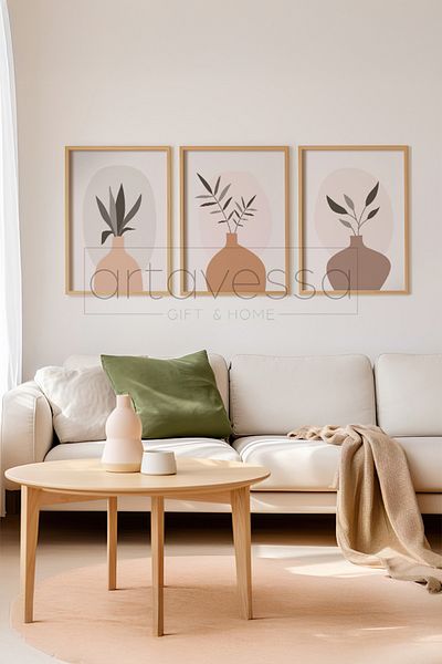 Artavessa 3 Piece Real Raw Wood Framed Painting Set - Model 4