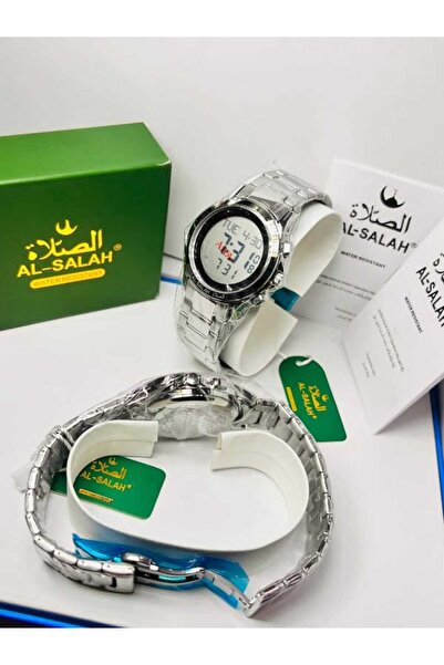 AL FAJIR ساعة الصلاة الاسلامية كوارتز رقمية من الستانلس ستيل للرجال