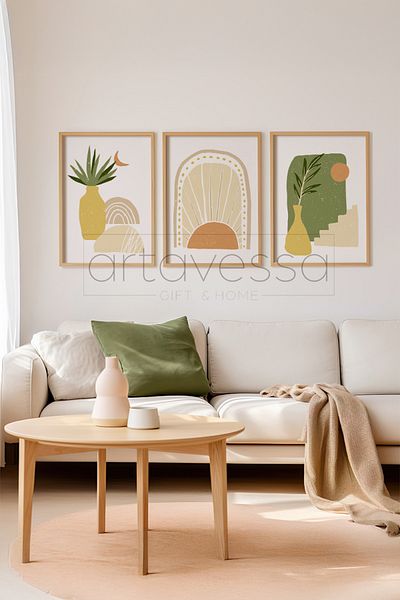 Artavessa 3 Piece Real Raw Wood Framed Painting Set - Model 7