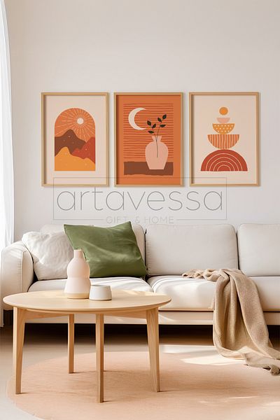 Artavessa 3 Piece Real Raw Wood Framed Painting Set - Model 11
