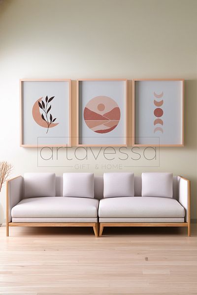 Artavessa 3 Piece Real Raw Wood Framed Painting Set - Model 20