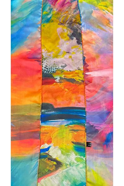 DACSHOP Women's CA square scarf, glossy blue/orange, 70x70 cm