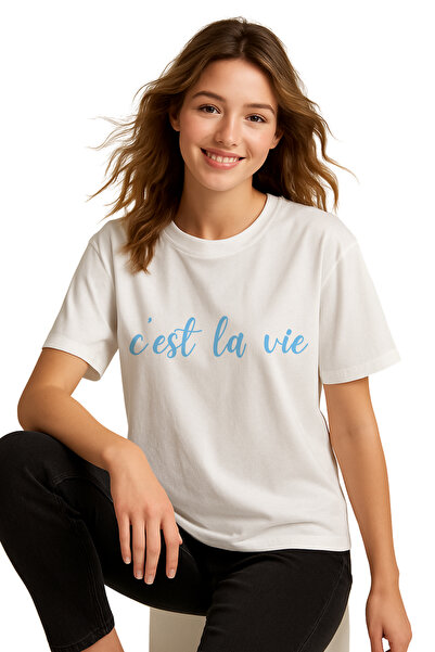 FANA تي شيرت نسائي كبير الحجم مطبوع من Cest La Vie