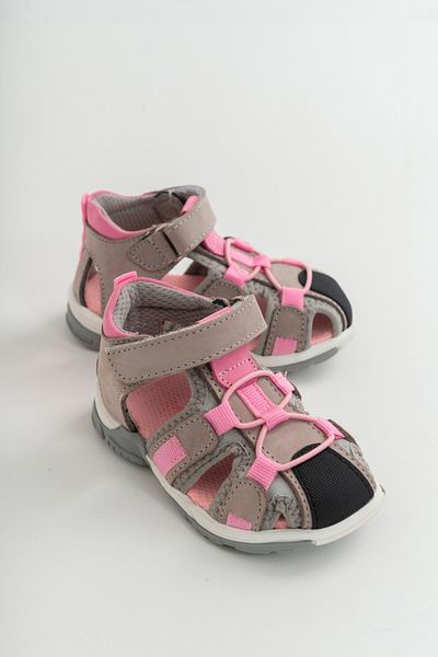 mnpc Sandale unisex pentru copii din piele gri-roz, ortopedice pentru exterior