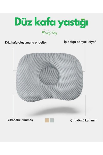 Lucky Day Kafa Yastığı Gri Bebek Kafa Yastığı, Air Düz Kafa Yastık, Bebek Yastığı, Organik Pamuk Kumaş