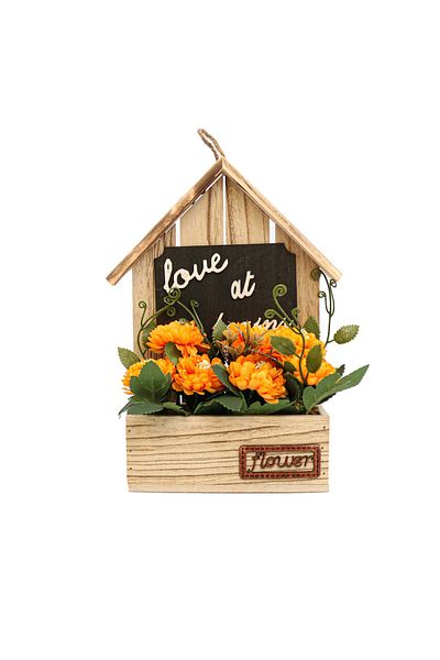 Ella Home Italia Wooden Flower Arrangement, Orange, Plastic, 29Cm - Orange, Plastic, 29cm