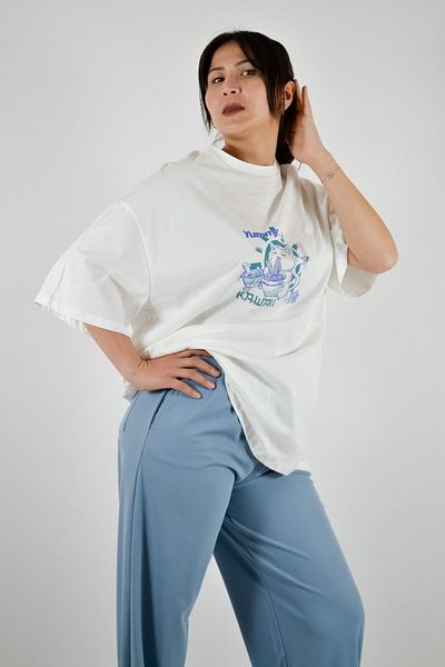 BUSEM Crew Neck Wide Fit Long T-Shirt - Ecru