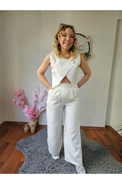 MADAME MELEK Σετ παντελόνι Atlas Vest με χρυσά κουμπιά