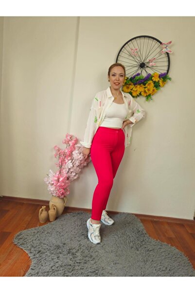 MADAME MELEK Fuchsia Krep tkanina - uske pantalone