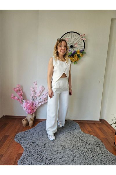 MADAME MELEK Σετ παντελόνι Atlas Vest με χρυσά κουμπιά