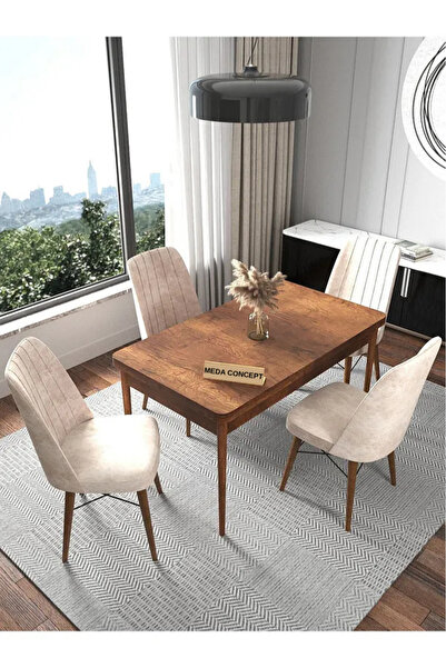 MEDA CONCEPT 4 Kişilik Sabit Masa Sandalye Takımı 70x110 Cm Mutfak Masası Tak...