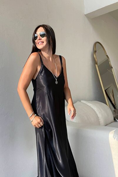 ELVAN TOLON Black Thick Strap Satin Dress