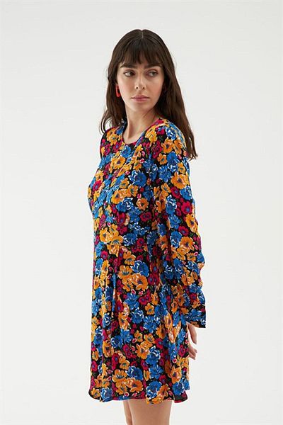 MADAME MELEK Rochie cu fustă scurtă florală asimetrică căptușită Bleumarin
