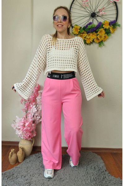 GAMZE ALPTEKİN Imported Fabric Elastic Waist Palazzo Trousers