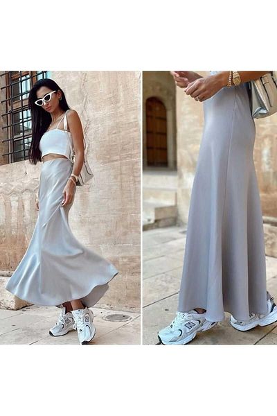 MADAME MELEK Mad Girls White Maxi Length Satin Skirt