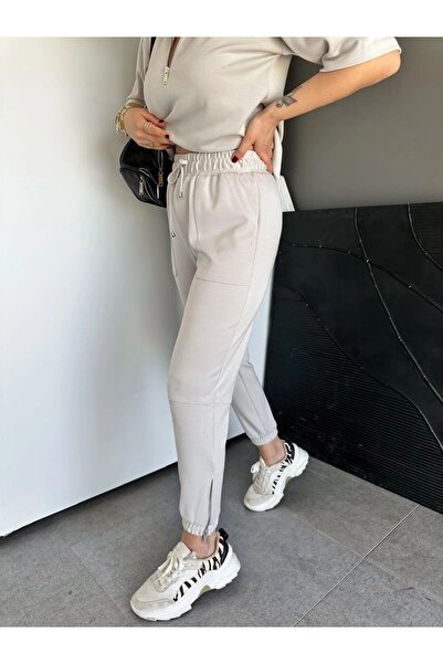 MADAME MELEK Yaka Ve Paçası Fermuarlı Takım Pantolon Tişört Takım Eşofman Takımı