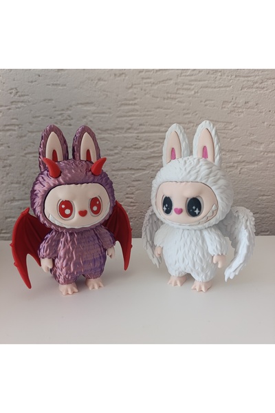 Mey3DDesign Labubu 3d Baskı Oyuncak 2'li Set Melek Ve Sevimli Şeytan Figür, B...