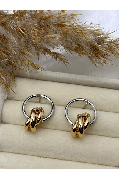 Yıldız Accessory Gold Endless Love Wrap Steel Earrings in Silver Hoop