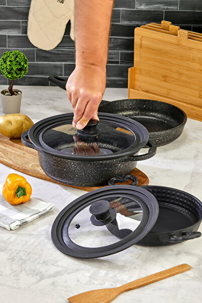 EMBazaar 2 li tencere ve tava kapağı,kapak silikon tencere tava kapak, ısıya dayanıklı temperli cam kapak