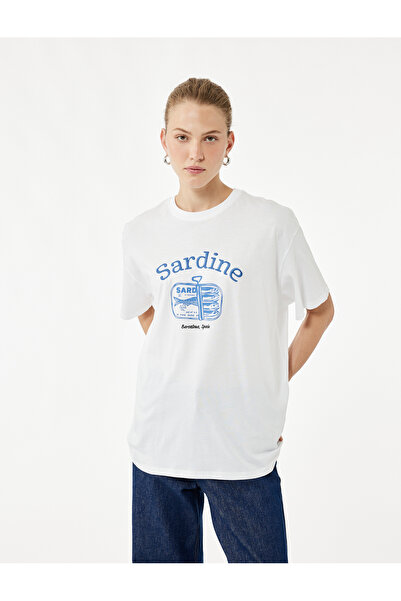 Koton Tricou oversize din bumbac cu mânecă scurtă cu imprimeu sardine