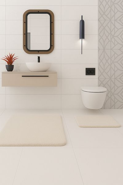 KEVLİNE Bathroom Mat Flat Double Toilet Set 50X80 - 40X50, Soft Soft Key