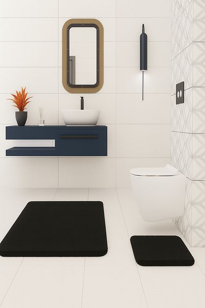 KEVLİNE Bathroom Mat Flat Double Toilet Set 60X100 - 50X60, Soft Soft Key