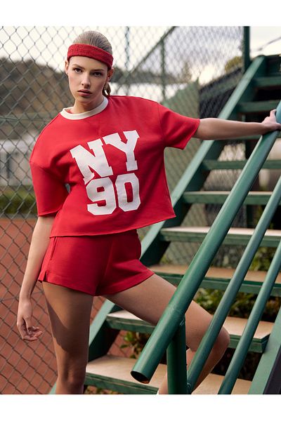 Koton Printed Crew Neck Short Sleeve Comfortable Fit Sports T-Shirt