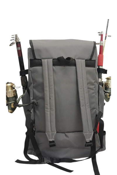 ROWAN ÇANTA Gray Camping and Fishing Backpack with Thermal Bottom Compartment Thermal Flask Bag 62*41*22 cm