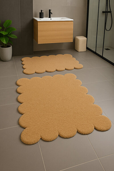 KEVLİNE سجادة حمام مسطحة على شكل زهرة الأقحوان طقم مرحاض مزدوج 80x120 - 50x80...