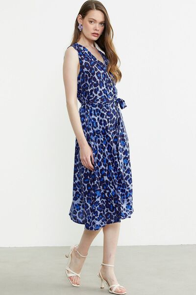 Sementa Desenli Kloş Midi Elbise - Saks