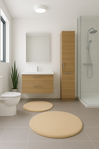 KEVLİNE سجادة حمام دائرية مزدوجة مقاس 80 × 80 - 60 × 60، مفتاح ناعم