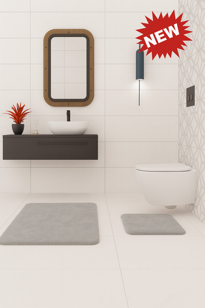 KEVLİNE Banyo Paspası Düz İkili Klozet Takımı 50x80 - 40x50 ,Yumuşak soft tuşeli