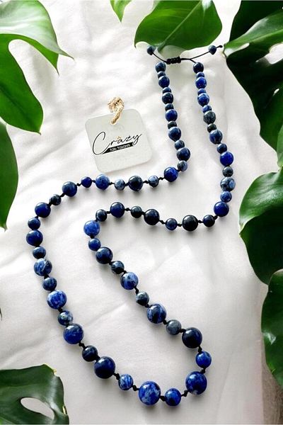 CRAZY TAKI TASARIM 6&8 mm Genuine Sodalite Natural Stone Long Unisex Necklace (70-80 cm)