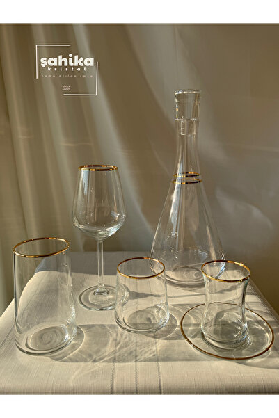 Şahika Kristal cama atılan imza 61 Parça Vera Gold 12 Kişilik Cam Bardak Takımı Çeyizlik Ve Misafirlik Su Seti