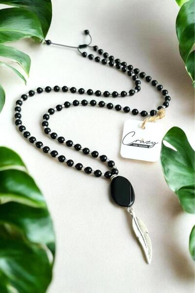 CRAZY TAKI TASARIM قلادة طويلة للجنسين من حجر العقيق الطبيعي والهيماتيت مقاس ...