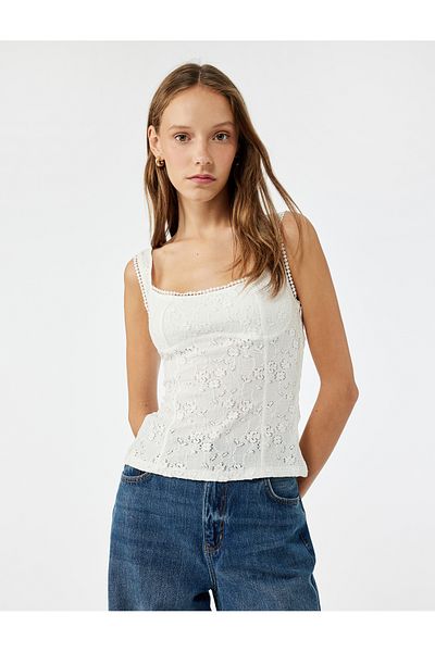 Koton U Neck Sleeveless Fisto Blouse with Window Detail