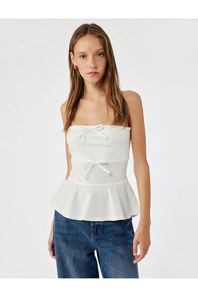 Koton Strapless Neckline Bow Peplum Flounce Sleeveless Blouse
