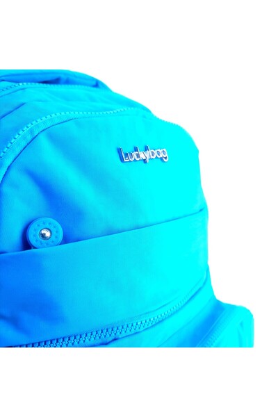 LUCKY BAG Crinkle Fabric Turquoise Lined School Bag with Laptop Compartment