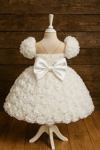 MUSGEM Special Design Rose Flower Detailed White Color Girl's Evening Dress