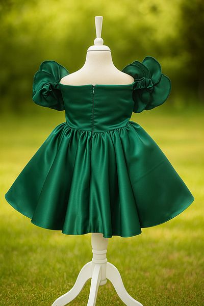 MUSGEM Special Design Emerald Green Flower Detailed Satin Girl's Evening Dress