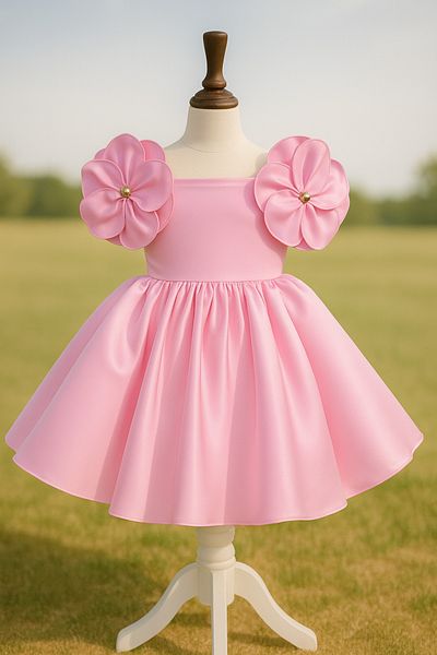 MUSGEM Special Design Pink Flower Detailed Satin Girl's Evening Dress