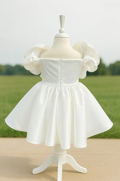 MUSGEM Special Design White Flower Detailed Satin Girl's Evening Dress
