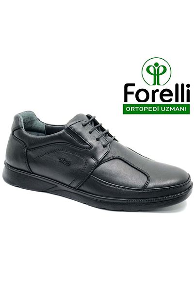 Forelli Broks (BUNION) Pantofi ortopedici pentru bărbați din piele naturală, speciali pentru proeminența osoasă, negri