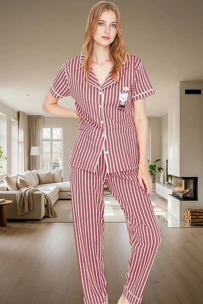 PayBuy Women's Short Sleeve Striped Cotton Pajamas Set Comfortable Home Wear Set Carefully Selected