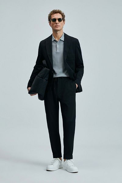 Lufian 111140170 Asel Sport Blazer pentru bărbați Jachetă pentru bărbați Slim Fit, neagră