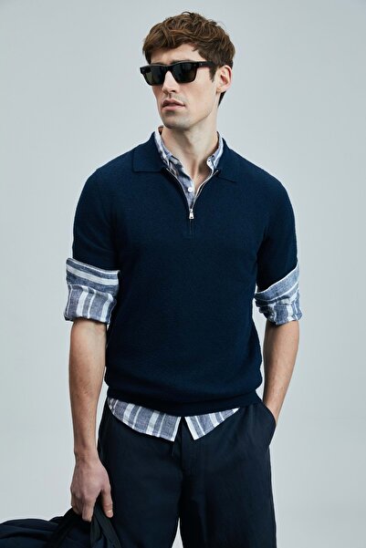 Lufian 111090092 Aren Men's Cotton Sweater T-Shirt Men's T-Shirt Dark Blue